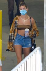HAILEY BIEBER in Denim Shorts Arrives at a Studio in Los Angeles 08/18/2020