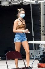 HAILEY BIEBER in Denim Shorts Arrives at a Studio in Los Angeles 08/18/2020