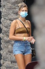 HAILEY BIEBER in Denim Shorts Arrives at a Studio in Los Angeles 08/18/2020