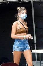 HAILEY BIEBER in Denim Shorts Arrives at a Studio in Los Angeles 08/18/2020
