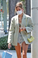 HAILEY BIEBER in Denim Shorts Out Shopping in Beverly Hills 08/20/2020