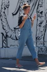 IRELAND BALDWIN in Denim Overalls Out for Iced Coffee in Los Angeles 08/10/2020