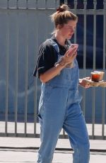 IRELAND BALDWIN in Denim Overalls Out for Iced Coffee in Los Angeles 08/10/2020