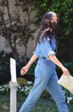 JESSICA GOMES in a Denim Jumpsuit Leaves a Tennis Lesson in Beverly Hills 08/11/2020