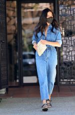 JESSICA GOMES in a Denim Jumpsuit Leaves a Tennis Lesson in Beverly Hills 08/11/2020