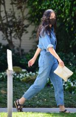 JESSICA GOMES in a Denim Jumpsuit Leaves a Tennis Lesson in Beverly Hills 08/11/2020