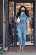 JESSICA GOMES in a Denim Jumpsuit Leaves a Tennis Lesson in Beverly Hills 08/11/2020