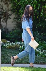 JESSICA GOMES in a Denim Jumpsuit Leaves a Tennis Lesson in Beverly Hills 08/11/2020