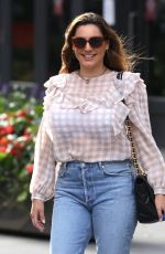 KELLY BROOK in Denim Arrives at Heart Radio in London 08/22/2020