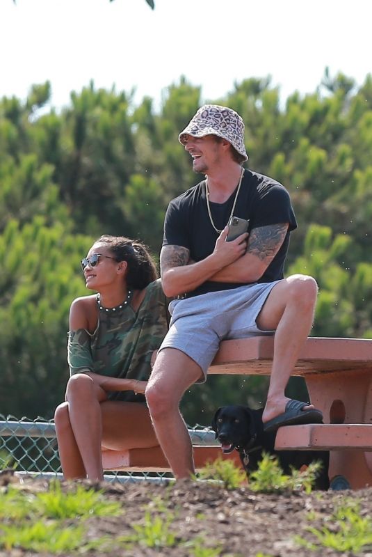 KELLY GALE and Joel Kinnaman at a Dog Park in Venice Beach 08/16/2020