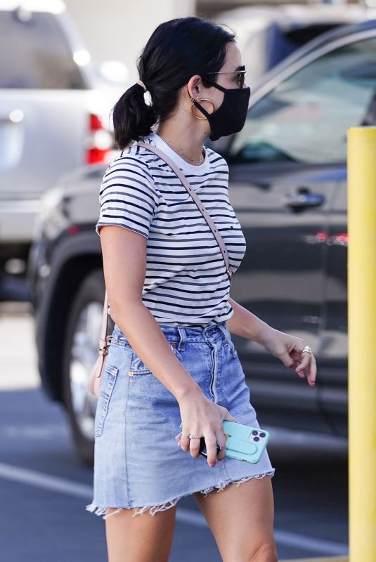 LUCY HALE in Denim Skirt Out in Toluca Lake 08/11/2020
