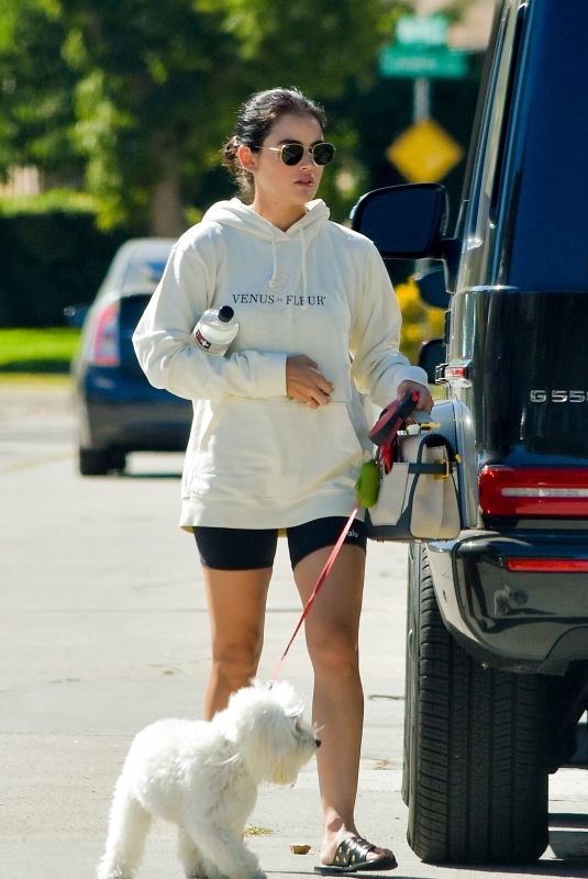 LUCY HALE Out with Elvis in Studio City 08/29/2020