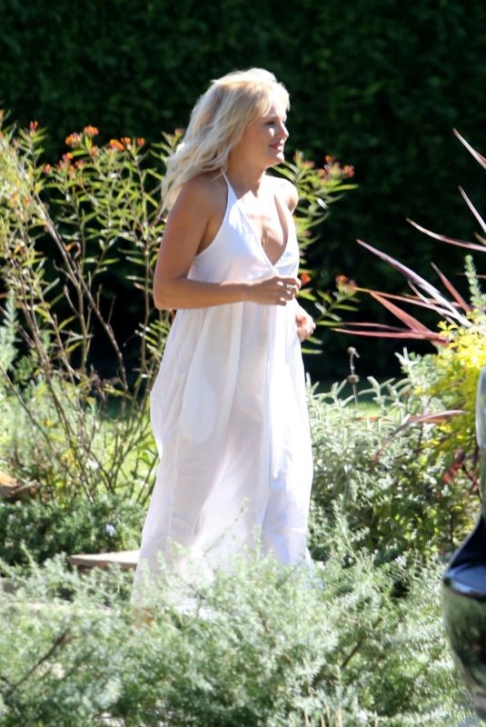 MALIN AKERMAN in a Whide Dress Out in Los Feliz 08/14/2020