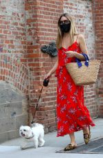 OLIVIA PALERMO in a Red Summer Dress Out with Her Dog in Brooklyn 08/10/2020