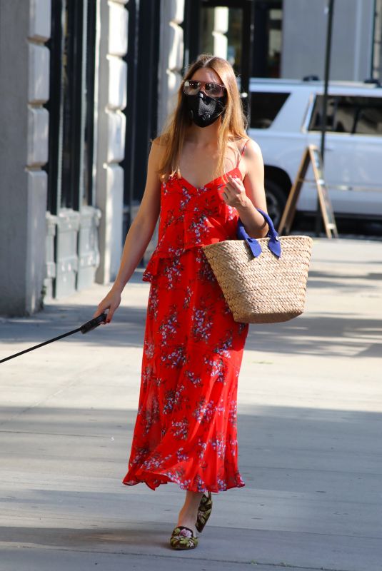 OLIVIA PALERMO in a Red Summer Dress Out with Her Dog in Brooklyn 08/10/2020