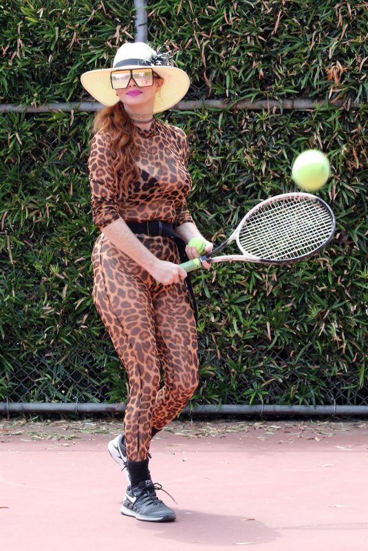 PHOEBE PRICE Playing Tennis at a Tennis Court in Los Angeles 08/06/2020
