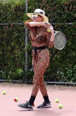 PHOEBE PRICE Playing Tennis at a Tennis Court in Los Angeles 08/06/2020