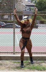 PHOEBE PRICE Playing Tennis at a Tennis Court in Los Angeles 08/06/2020