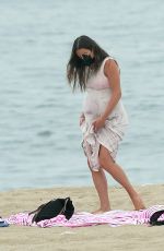 Pregnant LEA MICHELE Out at a Beach in Santa Monica 08/03/2020