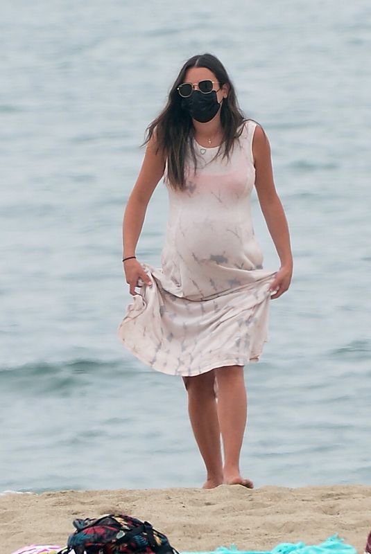 Pregnant LEA MICHELE Out at a Beach in Santa Monica 08/03/2020