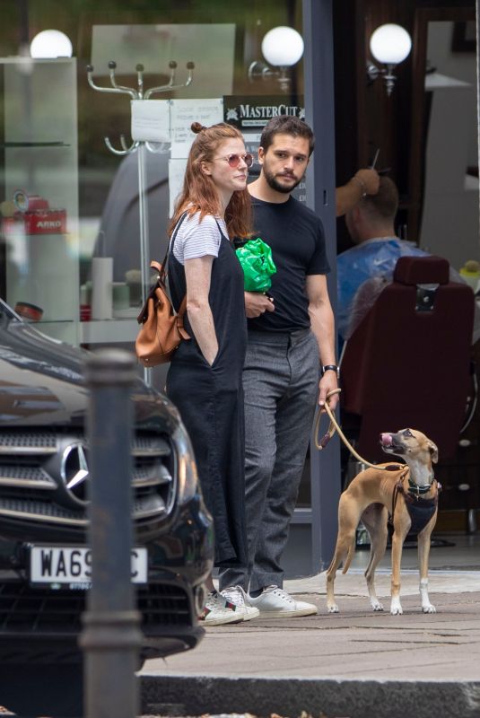 ROSE LESLIE and Kit Harrington Out with Their Dog in London 07/29/2020