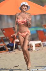 TINA LOUISE in a Orange Bikini at a Beach in Santa Monica 08/22/2020