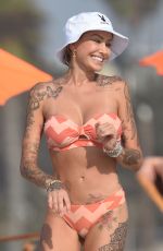 TINA LOUISE in a Orange Bikini at a Beach in Santa Monica 08/22/2020