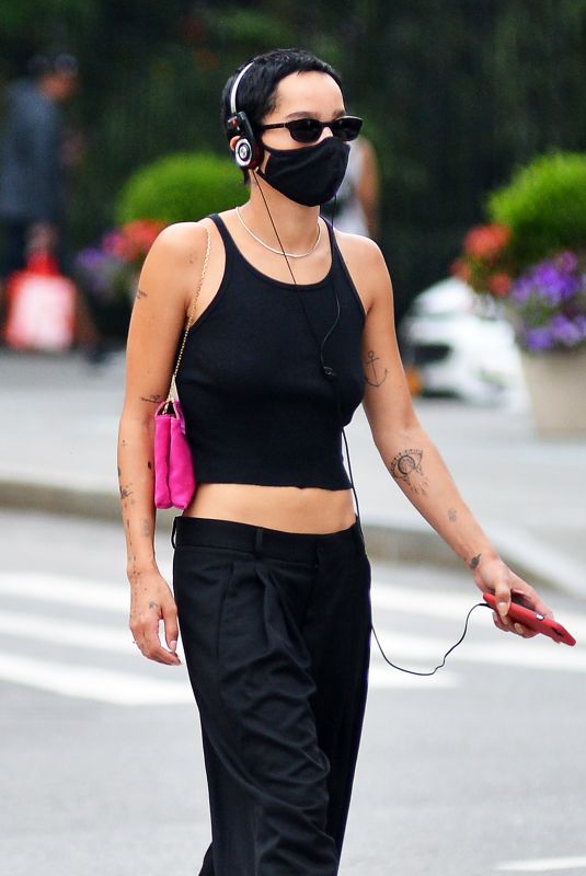 ZOE KRAVITZ All in Black Out in New York 08/14/2020