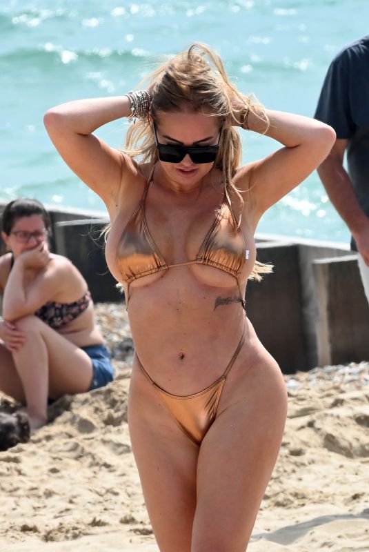 AISLEYNE HORGAN WALLACE in a Golden Bikini at a Beach in Bournemouth 09/07/2020