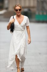 AMANDA HOLDEN in a White Polka Dot Dress Arrives at Heart Radio in London 09/11/2020