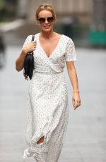AMANDA HOLDEN in a White Polka Dot Dress Arrives at Heart Radio in London 09/11/2020