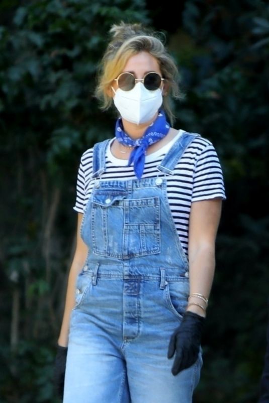 ASHLEY TISDALE in Denim Overalls Out House Hunting in Los Angeles 09/18/2020