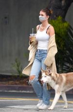 CAMILA MORRONE in Ripped Denim Out with Her Dog in Los Angeles 09/11/2020