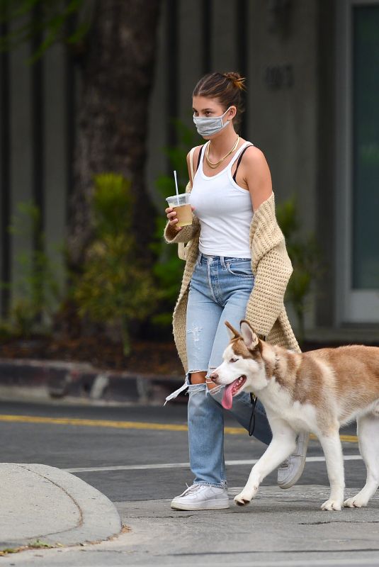 CAMILA MORRONE in Ripped Denim Out with Her Dog in Los Angeles 09/11/2020