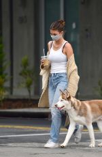 CAMILA MORRONE in Ripped Denim Out with Her Dog in Los Angeles 09/11/2020