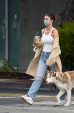 CAMILA MORRONE in Ripped Denim Out with Her Dog in Los Angeles 09/11/2020