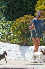 ELISABETTA CANALIS in Denim Shorts Out with Her Dogs in Beverly Hills 09/02/2020