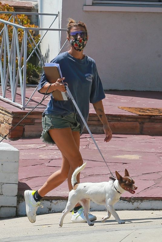 ELISABETTA CANALIS in Denim Shorts Out with Her Dogs in Beverly Hills 09/02/2020