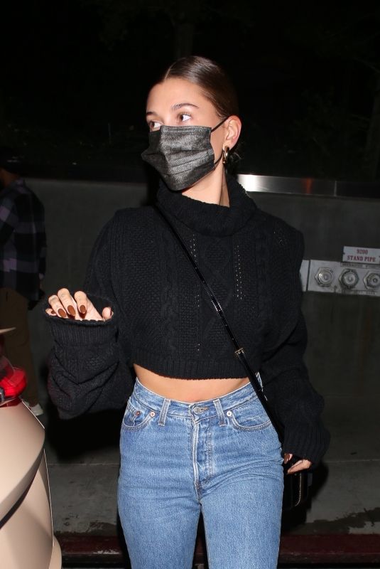 HAILEY BIEBER in Tight Denim Night Out in Los Angeles 09/21/2020