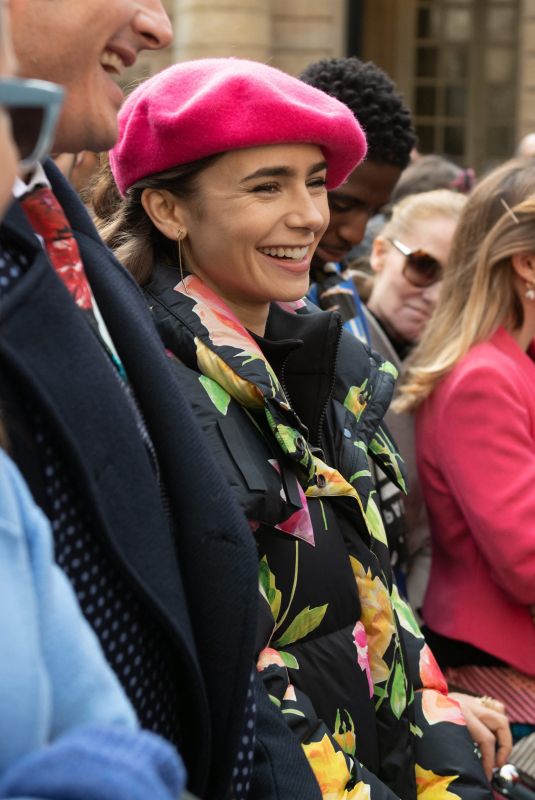 LILY COLLINS on The Set of Emily