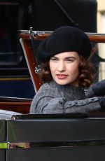 LILY JAMES on the Set of The Persuit of Love in Bath 09/18/2020