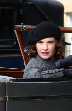 LILY JAMES on the Set of The Persuit of Love in Bath 09/18/2020