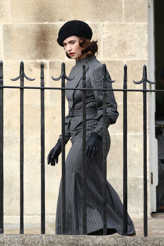 LILY JAMES on the Set of The Persuit of Love in Bath 09/18/2020