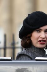 LILY JAMES on the Set of The Persuit of Love in Bath 09/18/2020