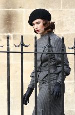 LILY JAMES on the Set of The Persuit of Love in Bath 09/18/2020