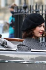 LILY JAMES on the Set of The Persuit of Love in Bath 09/18/2020