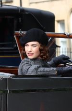 LILY JAMES on the Set of The Persuit of Love in Bath 09/18/2020