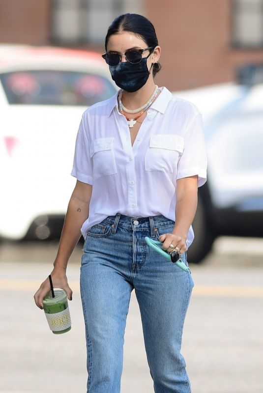 LUCY HALE in Denim at Alfred Coffee in Studio City 09/26/2020