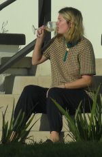 MISCHA BARTON Enjoying a Glass of wine With Outside Her Home in Los Angeles 09/23/2020
