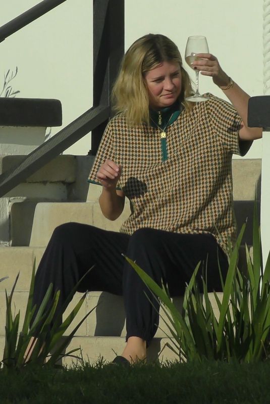 MISCHA BARTON Enjoying a Glass of wine With Outside Her Home in Los Angeles 09/23/2020